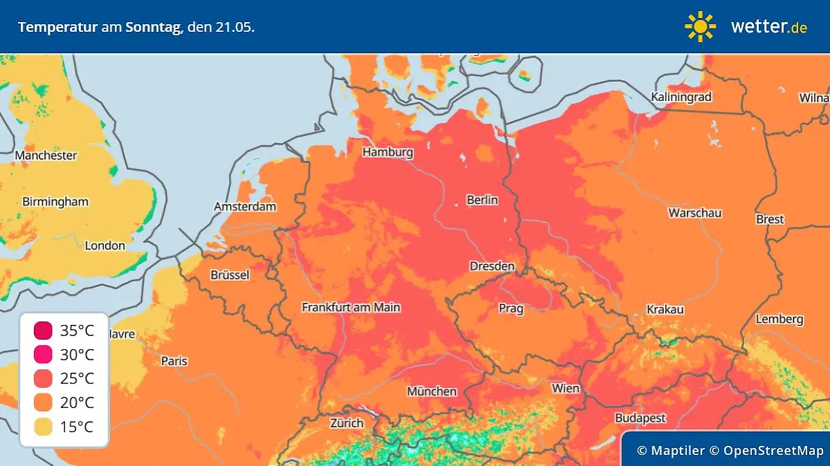 Vorhersage und Trend: Höchsttemperaturen am Sonntag, 21. Mai 2023