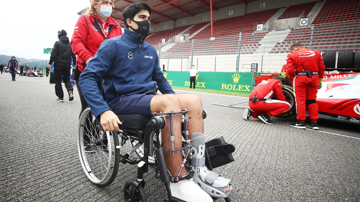 SPA, BELGIUM - AUGUST 30: Juan Manuel Correa is pushed on the grid before the sprint race of the Formula 2 Championship at Circuit de Spa-Francorchamps on August 30, 2020 in Spa, Belgium. (Photo by Bryn Lennon/Getty Images)