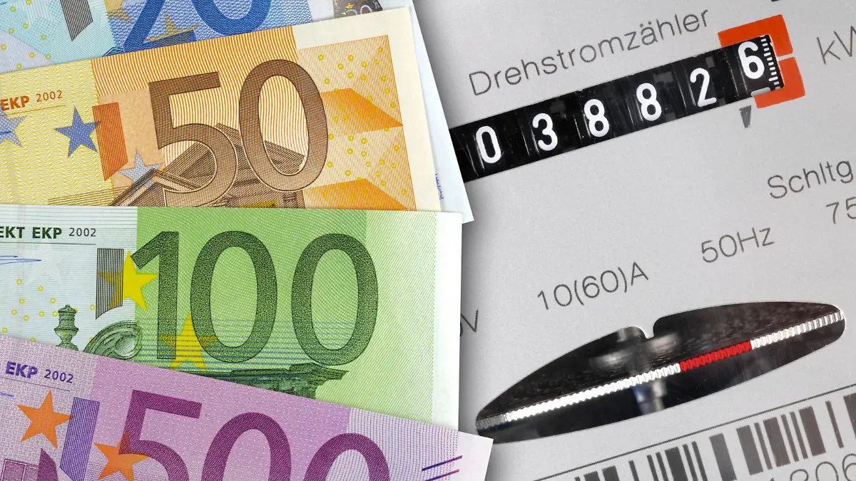 electricity meter with euro banknotes