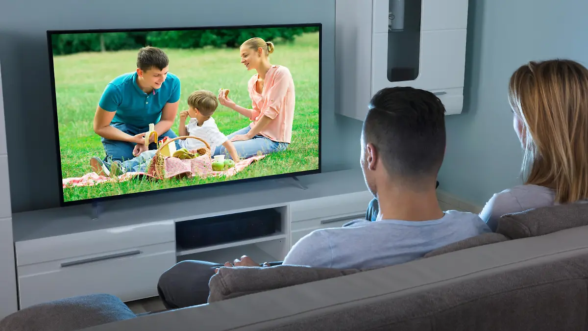 rückansicht eines paares,der film auf fernsehen zu hause || Modellfreigabe vorhanden