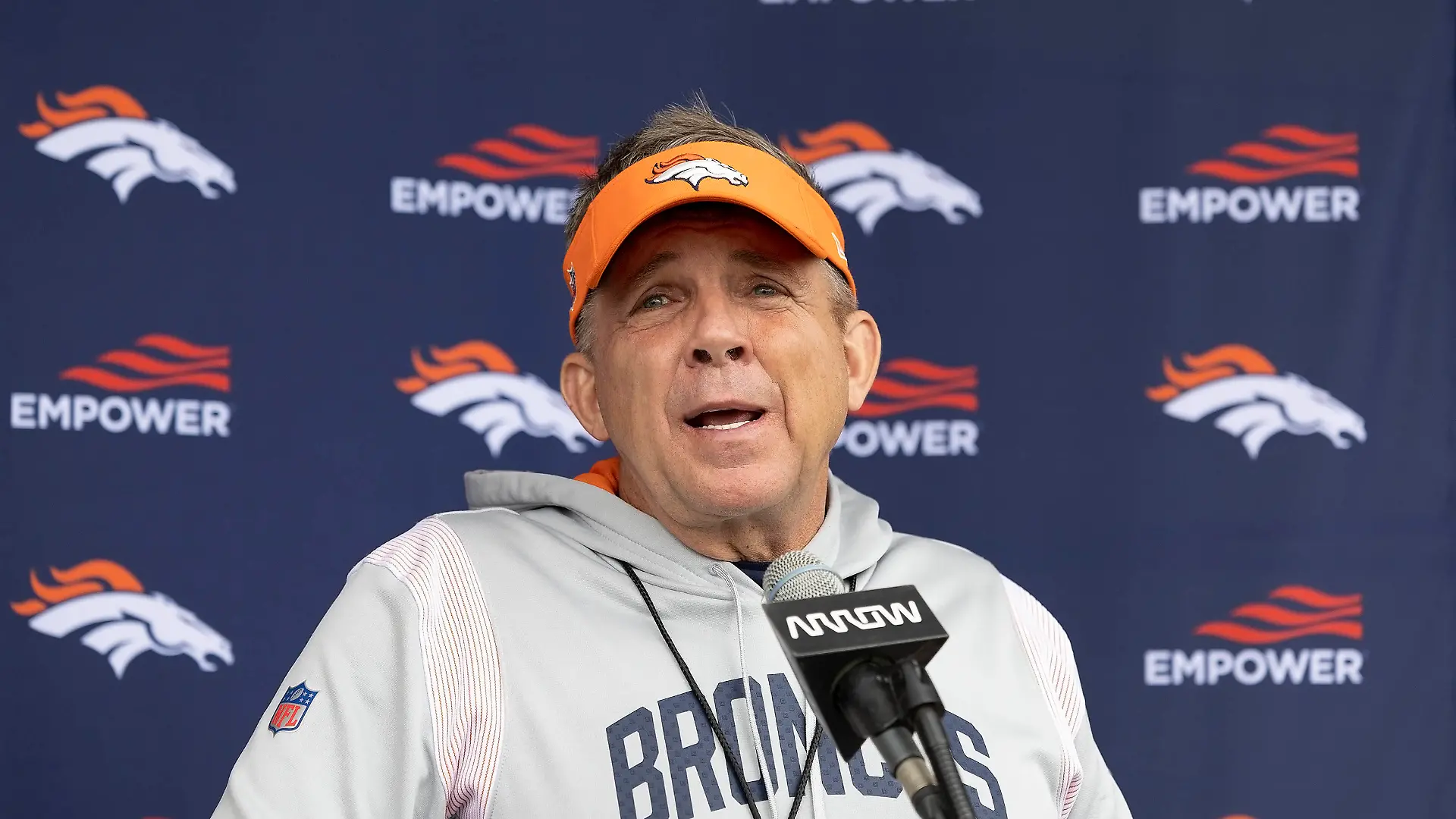 May 13, 2023, Englewood, Colorado, USA: Broncos Head Coach talks to the media after Broncos Rookie Training Camp at the Denver Broncos Practice Facility Saturday afternoon. Englewood USA - ZUMAav4_ 20230513_zaf_av4_019 Copyright: xHectorxAcevedox