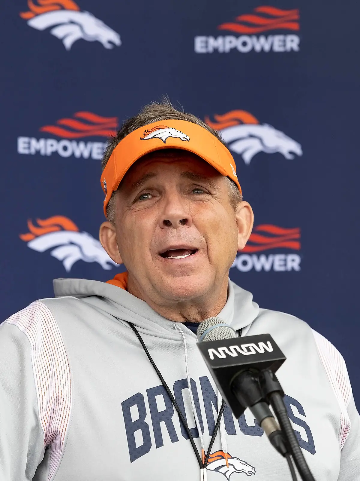 May 13, 2023, Englewood, Colorado, USA: Broncos Head Coach talks to the media after Broncos Rookie Training Camp at the Denver Broncos Practice Facility Saturday afternoon. Englewood USA - ZUMAav4_ 20230513_zaf_av4_019 Copyright: xHectorxAcevedox
