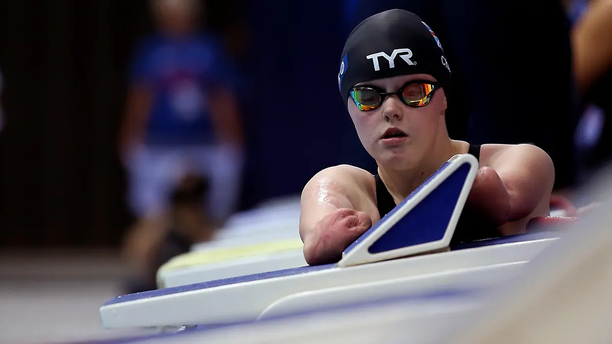 2019 World Para Swimming Allianz Championships - Day Four - London Aquatic Centre. Great Britain's Ellie Challis before the Women's 50m Butterfly S5 Heat 1 during day four of the World Para Swimming Allianz Championships at The London Aquatic Centre, London. Picture date: Thursday September 12, 2019. See PA story SWIMMING London. Photo credit should read: Steven Paston/PA Wire URN:45209068