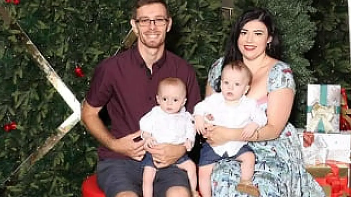Kimberley Tripp / CATERS NEWS (PICTURED-  Family shot) A mum who thought couldn't have kids got more than she bargained for after falling pregnant TWICE in one week – with one baby being conceived through IVF and the other naturally. Ever since she was a little girl, Kimberley Tripp longed to be a mother but after being diagnosed with polycystic ovarian syndrome (PCOS) at 15, she was told she might never be able to have children. But the 34-year-old from Brisbane, Queensland, Australia, said she always held on to a smidgen of hope that her dream of having a family might one day be possible – but after years of trying to conceive naturally, she knew it was time to consider her options. After getting into shape and preparing herself mentally, Kimberley and her husband Adrian spent thousands undergoing four rounds of IVF – and in July 2019, she was overjoyed to discover she was pregnant after having one of her embryos transferred. But little did the office manager know her excitement was about to be doubled, after a doctor's appointment confirmed she was expecting twins – with one being conceived through IVF, and the other naturally, approximately one week apart.  -SEE CATERS COPY
