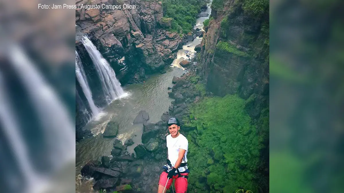 André Augusto Campos Oliozi vor einem Wasserfall im brasilianischen in Aripuana