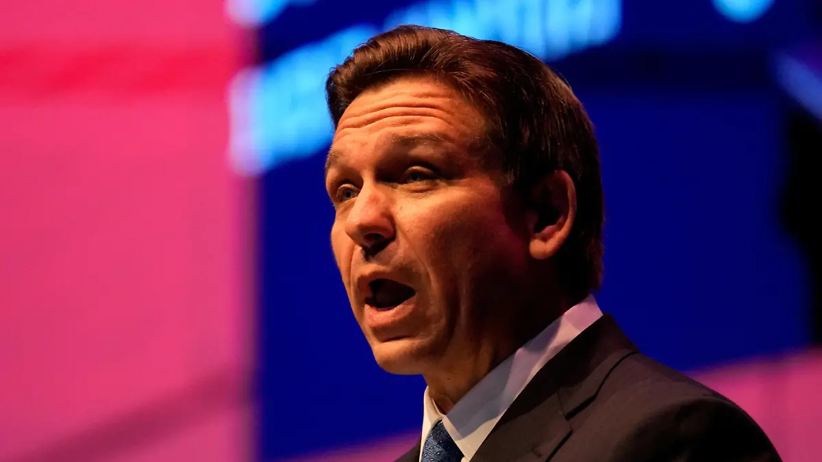 FILE PHOTO: Florida Governor Ron DeSantis speaks during a conference titled "Celebrate the Faces of Israel" at Jerusalem's Museum of Tolerance, April 27, 2023. Maya Alleruzzo/Pool via REUTERS/File Photo