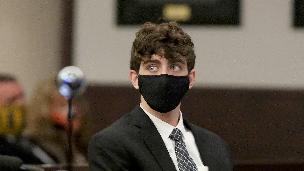 April 8, 2021, TAMPA, Florida, USA: Cameron Herrin listens to testimony during his sentencing hearing on Thursday, April 8, 2021, at the Hillsborough County Edgecomb Courthouse before 13th Judicial Circuit Court judge Christopher Nash in downtown Tampa. Herrin was the driver of a Ford Mustang that collided with a mother and daughter on Bayshore Boulevard in 2018, as Herrin, who was then 18, was racing another driver, John Barrineau. The Mustang hit Jessica Reisinger-Raubenolt, who was pushing her 21-month-old daughter, Lillia, in a stroller across the iconic Tampa roadway. Both Herrin and Barrineau pleaded guilty late last year to vehicular homicide. Barrineau made a plea deal and was sentenced to six years in prison. Herrin has left it up to judge to decide what his penalty should be. He faces a maximum of 30 years in prison. Sentencing guidelines suggest about 18 years. (Credit Image: Â© Douglas R. Clifford/Tampa Bay Times via ZUMA Wire