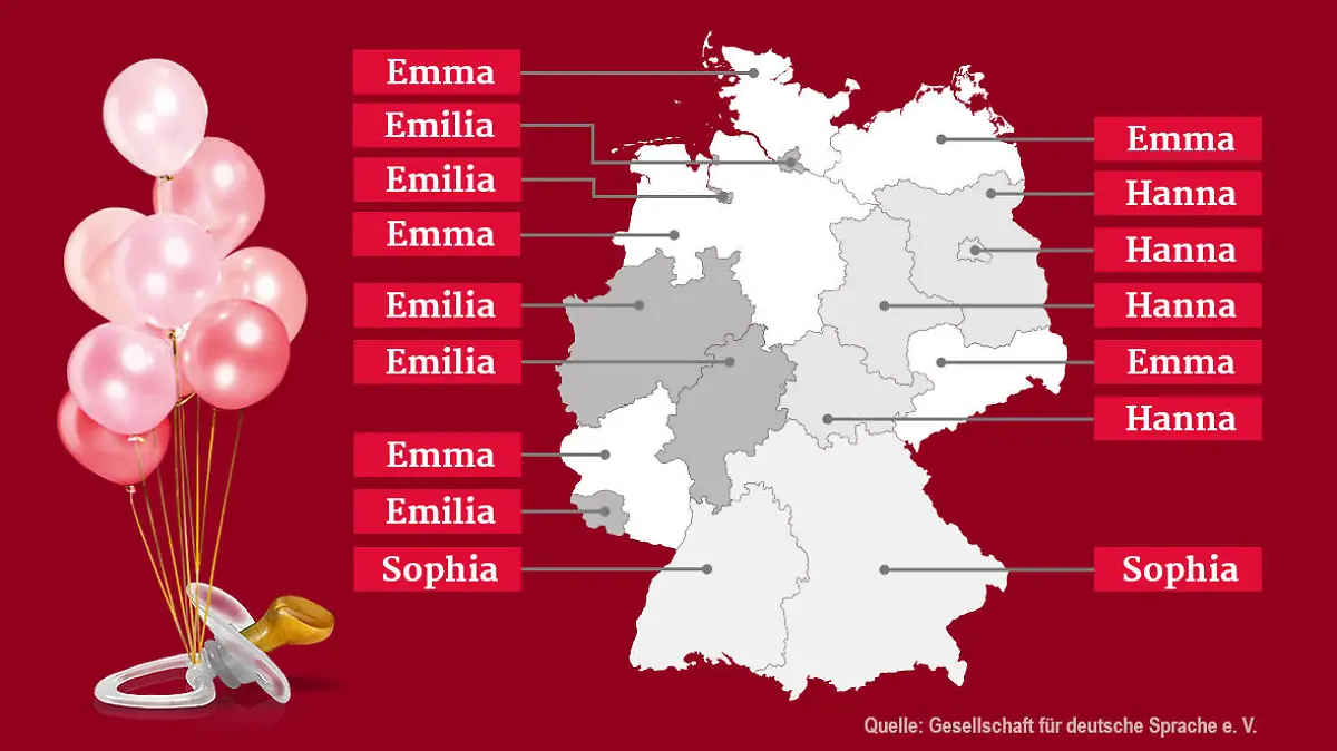 Grafik: Beliebteste Vornamen für Mädchen nach Bundesland