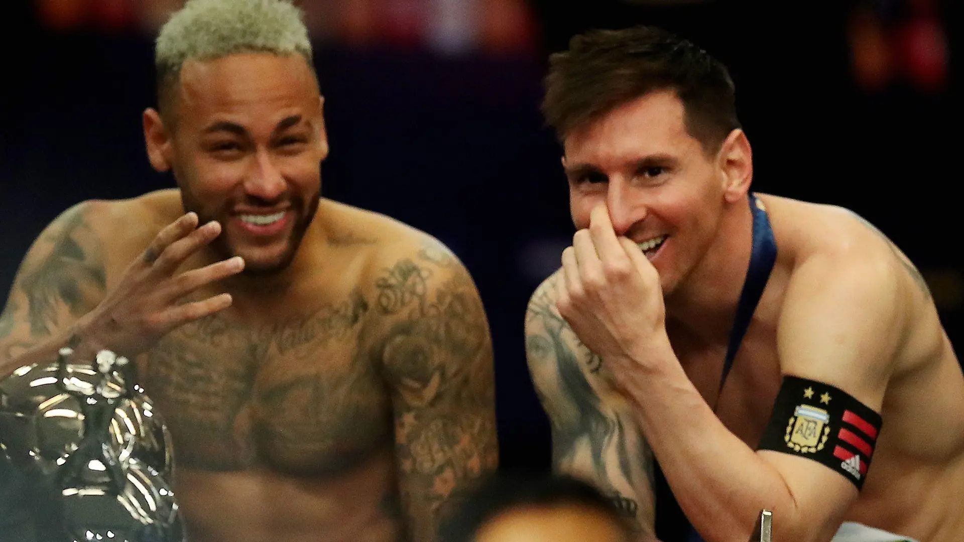 Soccer Football - Copa America 2021 - Final - Brazil v Argentina - Estadio Maracana, Rio de Janeiro, Brazil - July 10, 2021 Brazil's Neymar and Argentina's Lionel Messi after the match REUTERS/Ricardo Moraes