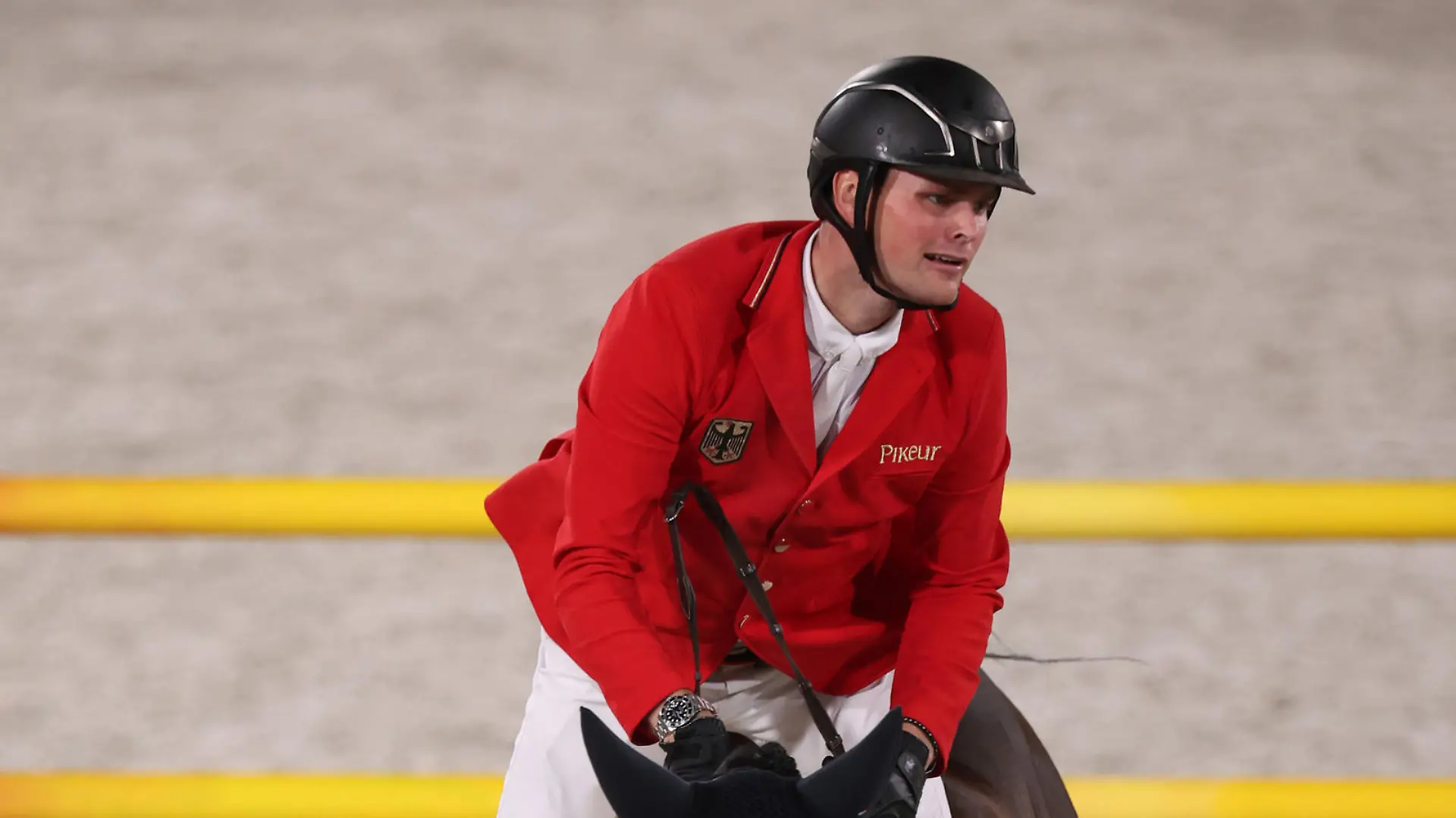 07.08.2021, Japan, Tokio: Pferdesport/Springen: Olympia, Mannschaft, Finale im Equestrian Park. Maurice Tebbel aus Deutschland reitet Don Diarado. Foto: Friso Gentsch/dpa +++ dpa-Bildfunk +++