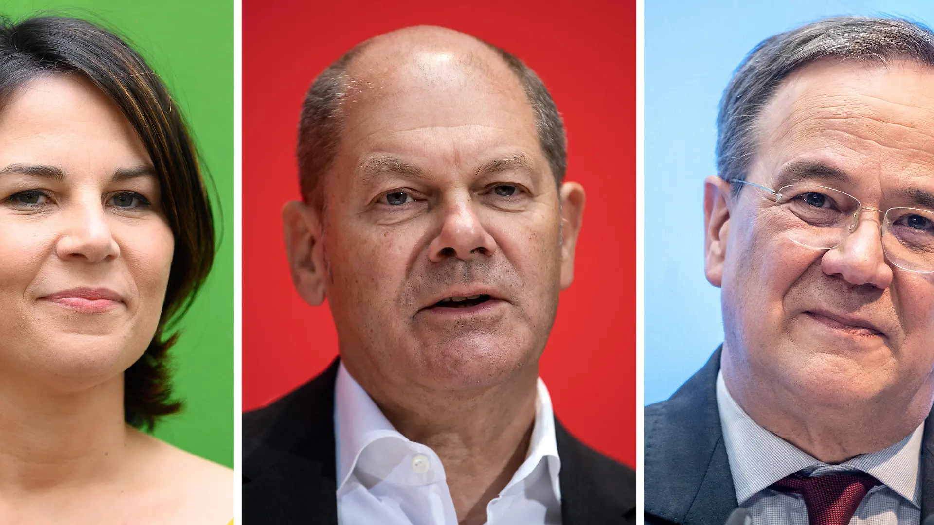 ARCHIV - 16.09.2019, Berlin: KOMBO - Die Spitzenkandidaten für die kommende Bundestagswahl von CDU/CSU, Armin Laschet (r), Bündnis 90/Die Grünen, Annalena Baerbock (l), und der SPD, Olaf Scholz. (Zu dpa "/Von Hip-Hop bis Erfrischungsgeld - Fakten zur Wahl") Foto: dpa +++ dpa-Bildfunk +++