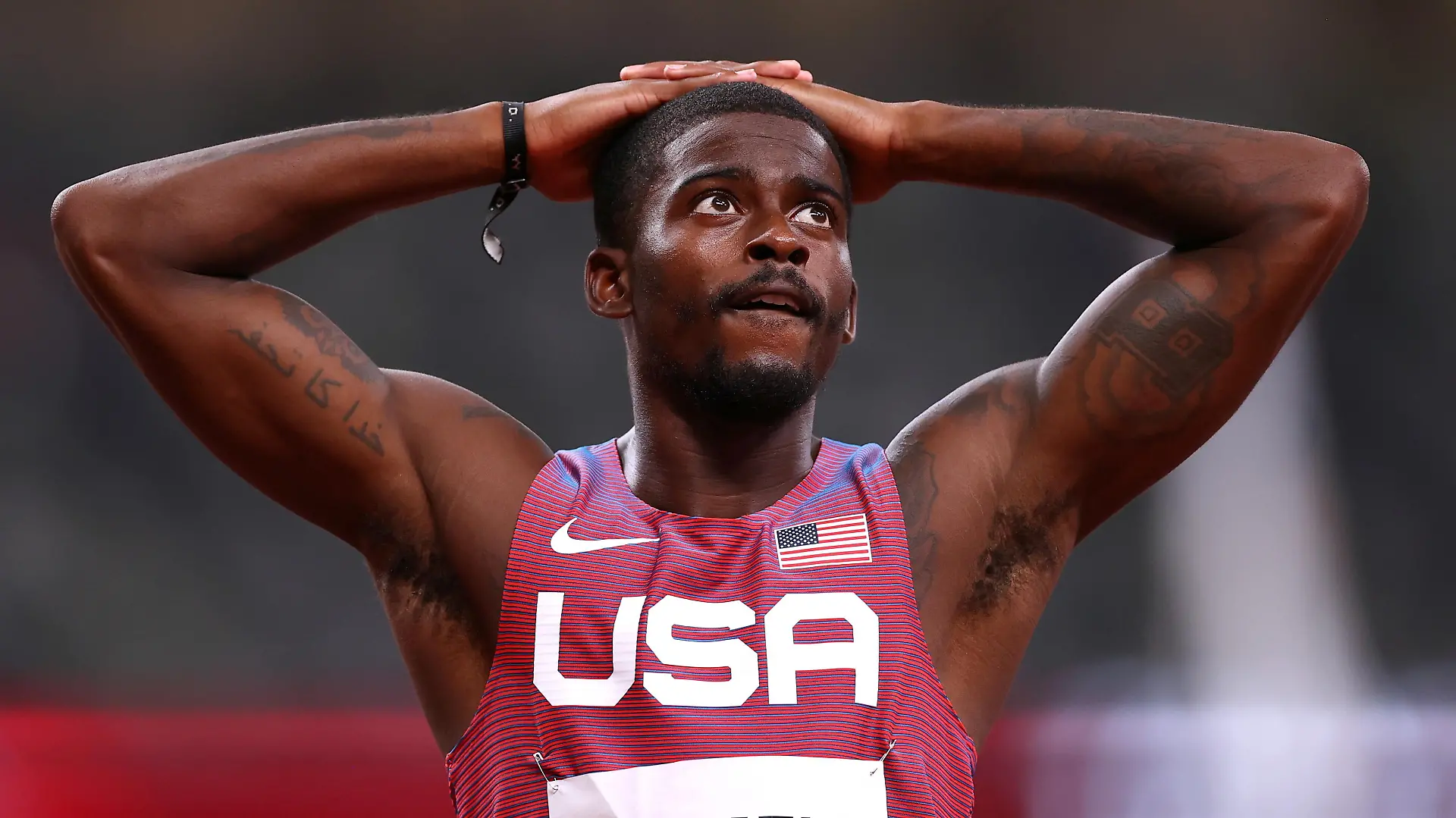 Tokyo 2020 Olympics - Athletics - Men's 100m - Semifinal- OLS - Olympic Stadium, Tokyo, Japan - August 1, 2021. Trayvon Bromell of the United States after the race REUTERS/Andrew Boyers