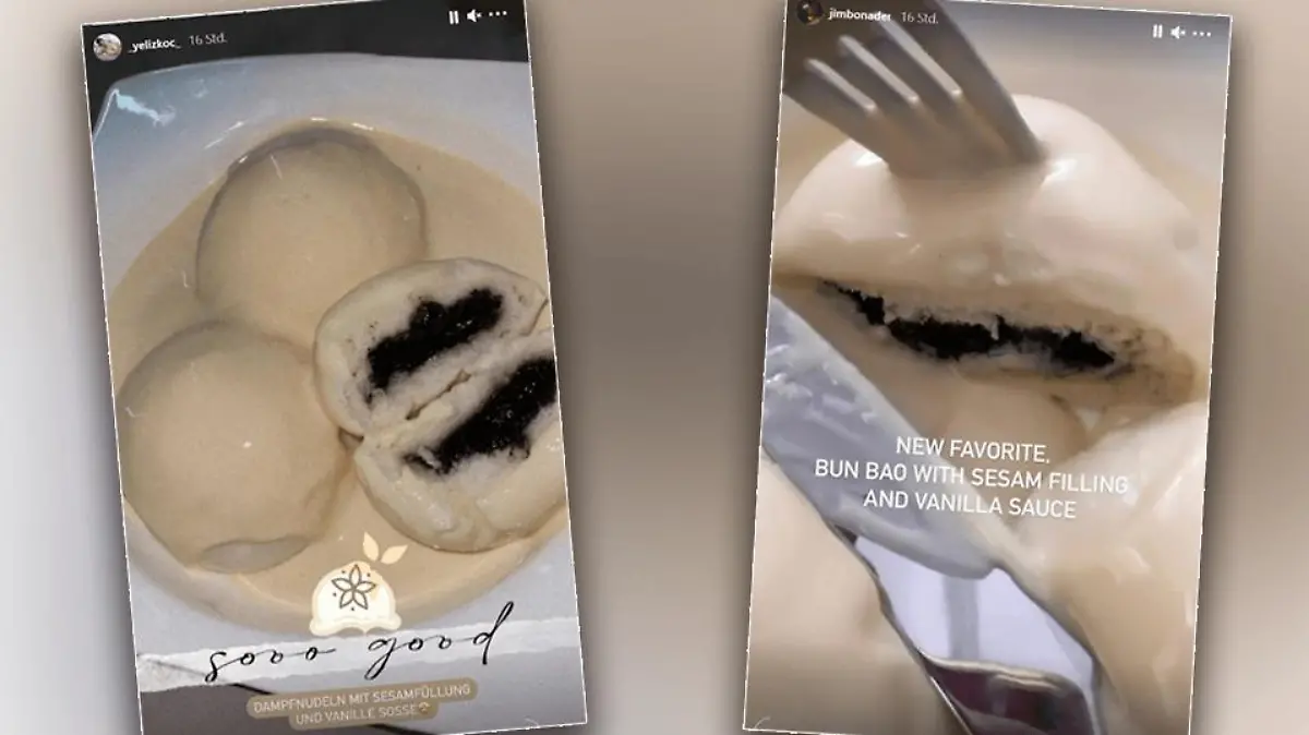 Yeliz Koc (links) und Jimi Blue Ochsenknecht (rechts) posten beide ein asiatisches Dessert.