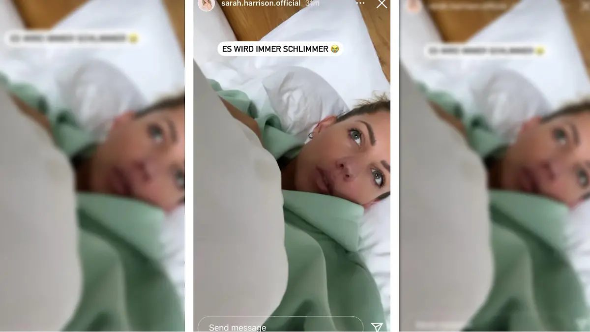 Influencerin Sarah Harrison ist fix und fertig