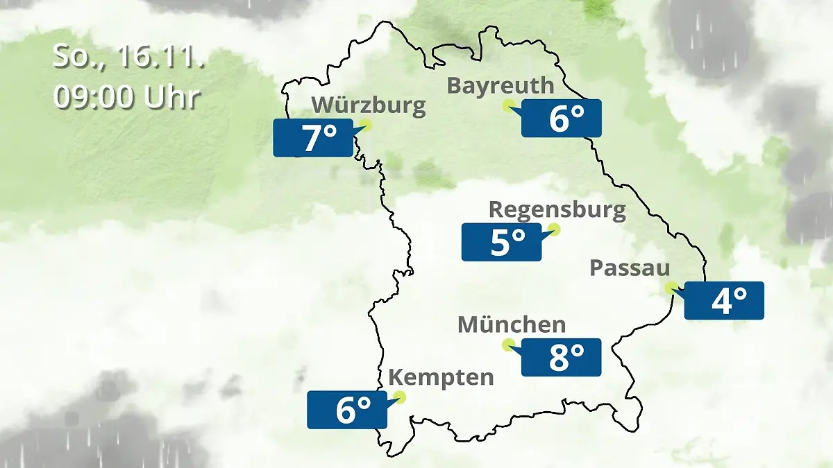 Bayern: Wie wird das Wetter? Regen- und Wolkenfilm für München, Regensburg und Würzburg