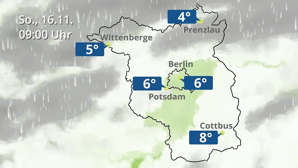 Berlin und Brandenburg: Wie wird das Wetter? Regen- und Wolkenfilm für Potsdam, Cottbus und Wittenberge