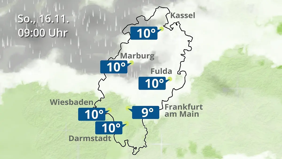 Hessen: Wie wird das Wetter? Regen- und Wolkenfilm für Frankfurt am Main und Wiesbaden