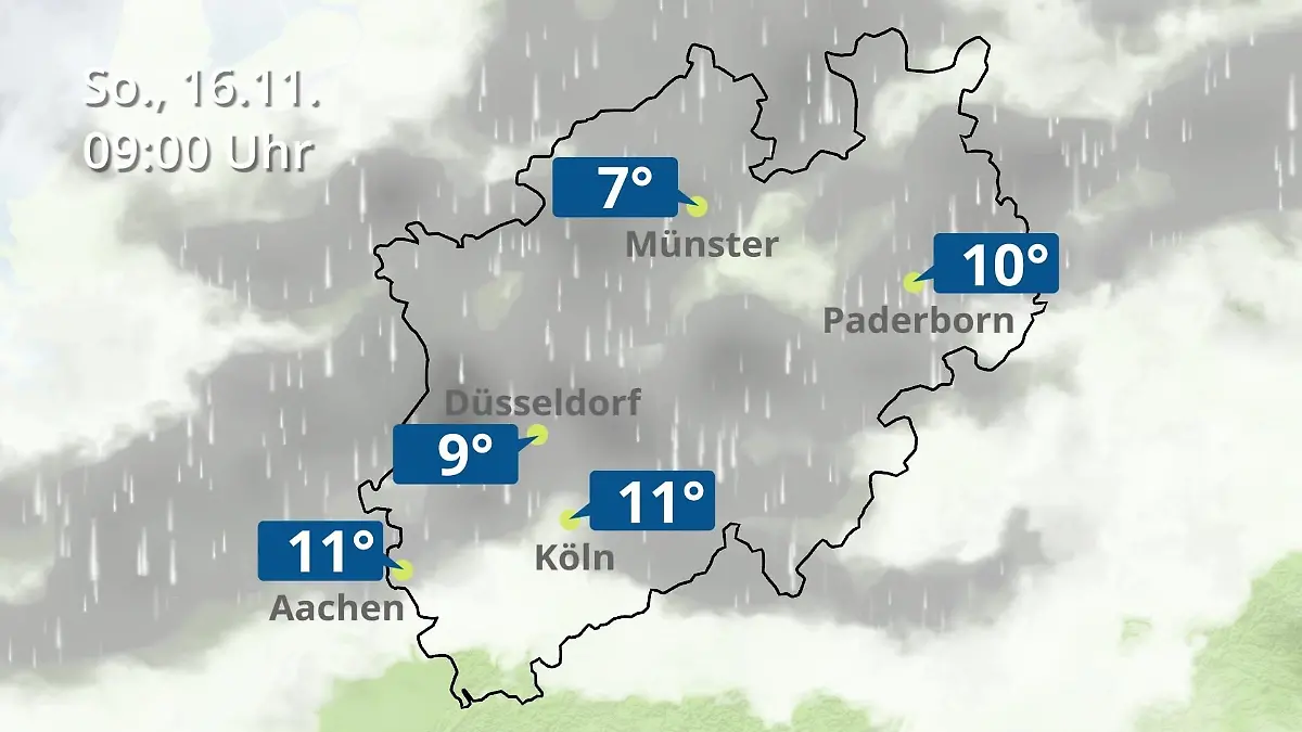 Nordrhein-Westfalen: Wie wird das Wetter? Regen- und Wolkenfilm für Köln, Düsseldorf und Münster