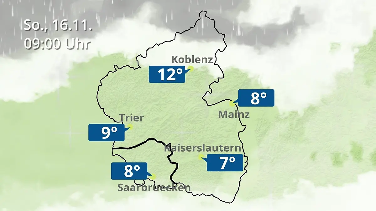 Rheinland-Pfalz, Saarland: Wie wird das Wetter? Regen- und Wolkenfilm für Mainz, Koblenz und Trier