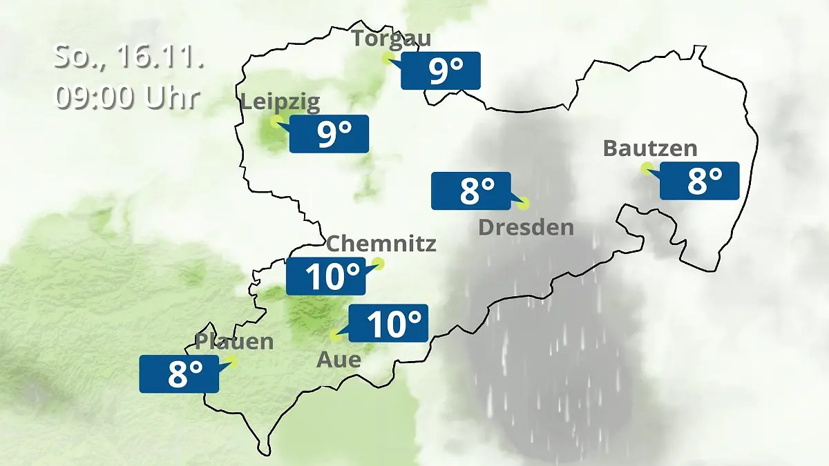 Sachsen: Wie wird das Wetter? Regen- und Wolkenfilm für Chemnitz, Dresden und Leipzig