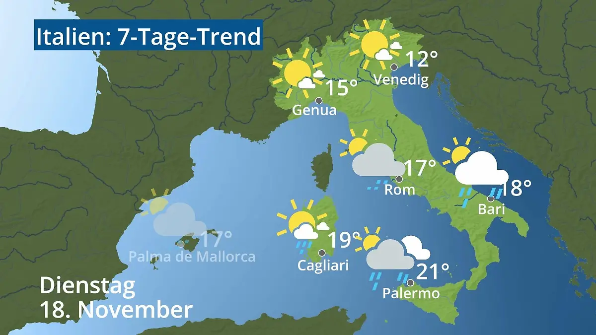 Italien: Wie wird das Wetter? Video 7-Tage-Trend: Rom, Venedig, Sizilien, Sardinien