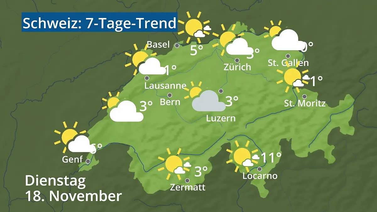 Schweiz: Wie wird das Wetter? Video 7-Tage-Trend: Bern, Basel, Genf, Zürich