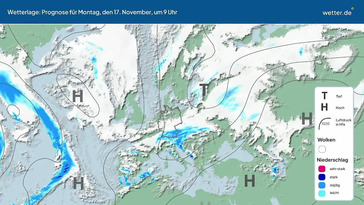 Die Wetterlage der kommenden 5 Tage Hochs und Tiefs über Europa