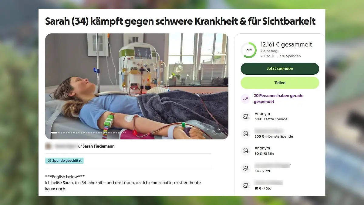 Spendenaufruf für Sarah Tiedemann