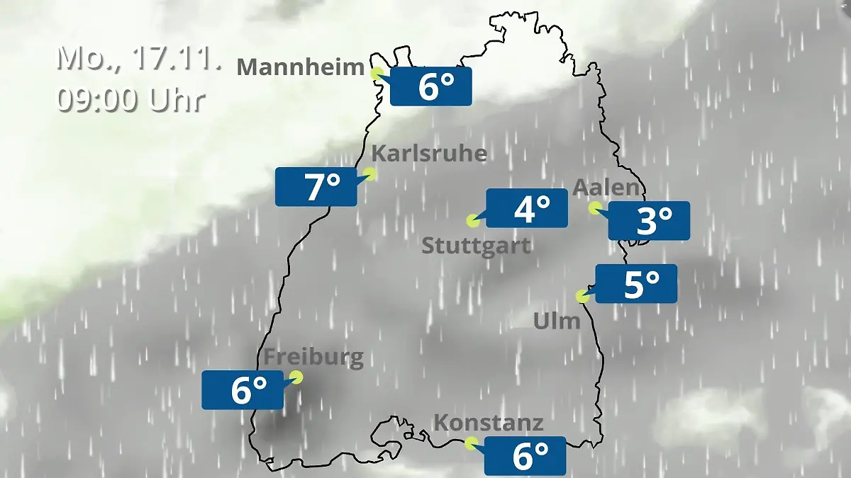 Baden-Württemberg: Wie wird das Wetter? Regen- und Wolkenfilm für Stuttgart, Mannheim und Karlsruhe