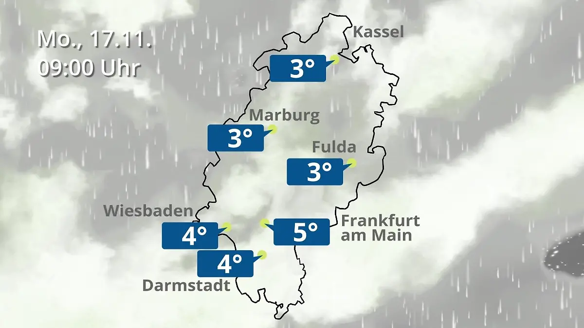 Hessen: Wie wird das Wetter? Regen- und Wolkenfilm für Frankfurt am Main und Wiesbaden