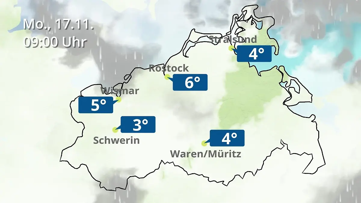 Mecklenburg-Vorpommern: Wie wird das Wetter? Regen- und Wolkenfilm für Rostock, Rügen und die Ostseeküste