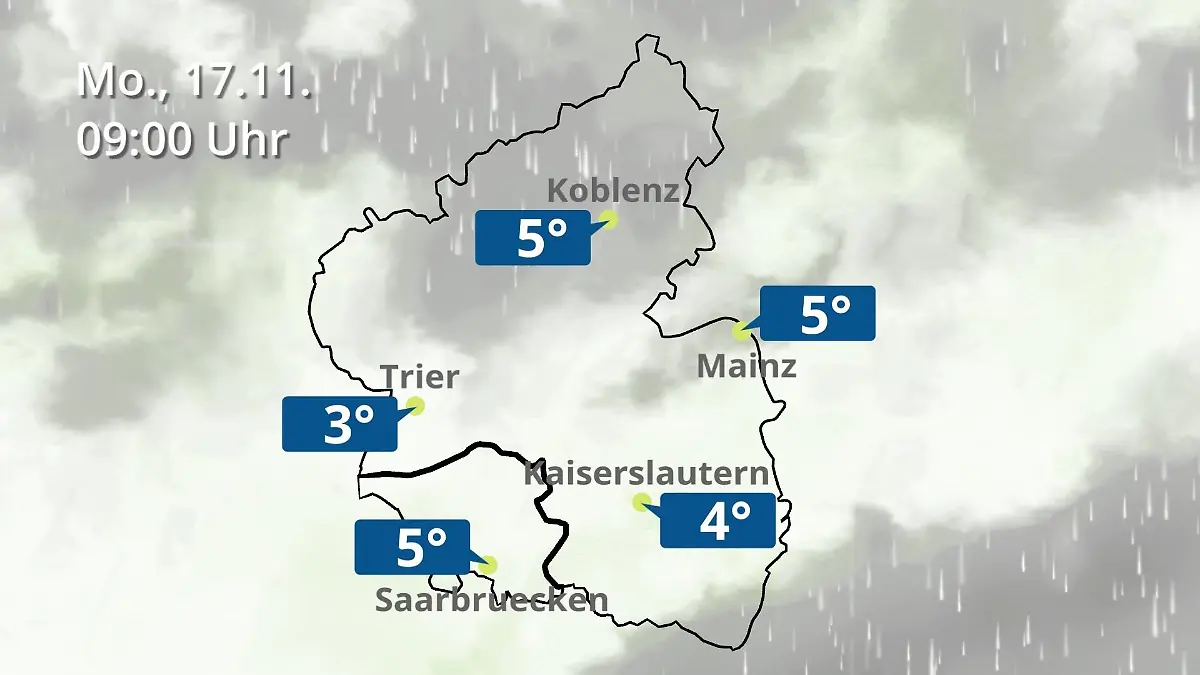Rheinland-Pfalz, Saarland: Wie wird das Wetter? Regen- und Wolkenfilm für Mainz, Koblenz und Trier
