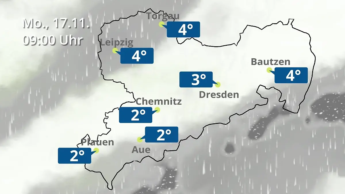 Sachsen: Wie wird das Wetter? Regen- und Wolkenfilm für Chemnitz, Dresden und Leipzig