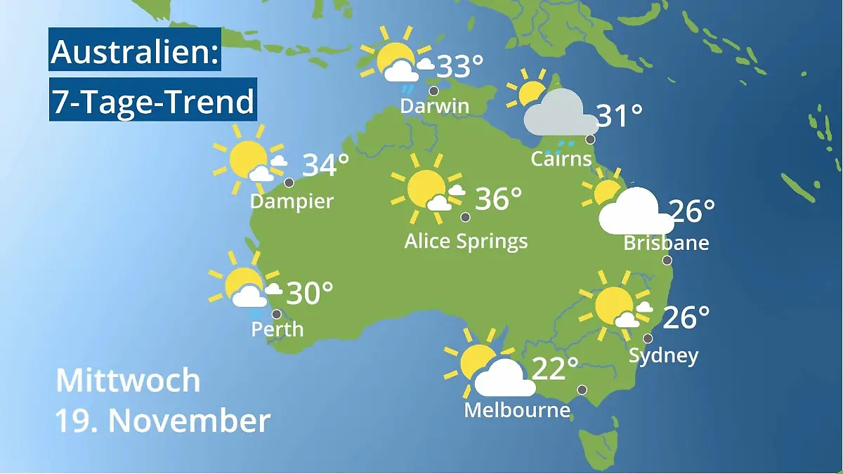 Australien: Wie wird das Wetter? Video 7-Tage-Trend: Sydney, Melbourne, Perth