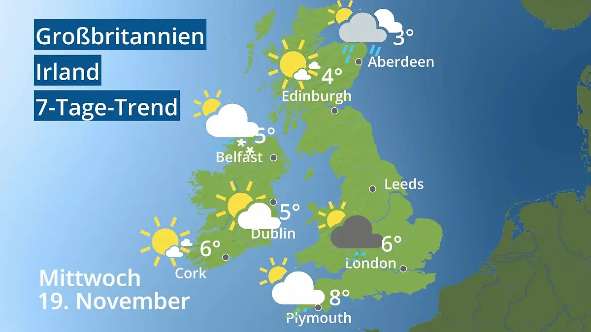 England, Schottland, Wales: Wie wird das Wetter? Video 7-Tage-Trend: Großbritannien und Irland