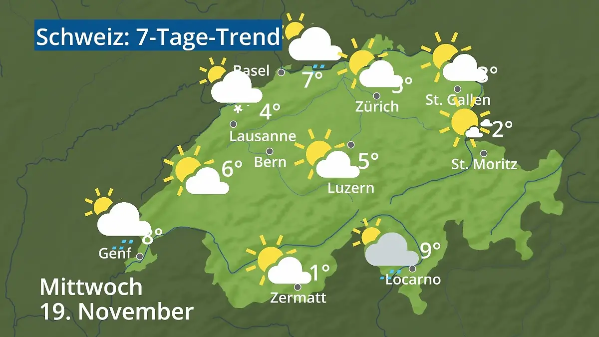 Schweiz: Wie wird das Wetter? Video 7-Tage-Trend: Bern, Basel, Genf, Zürich