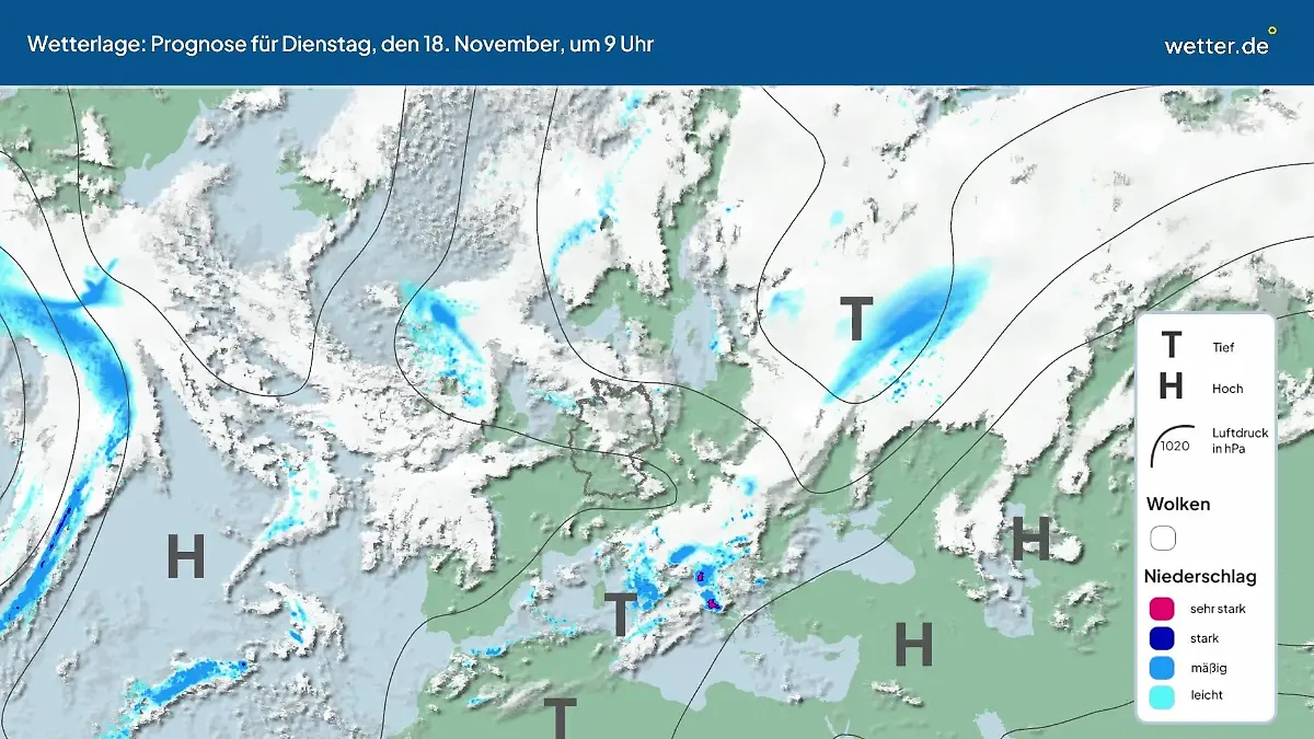 Die Wetterlage der kommenden 5 Tage Hochs und Tiefs über Europa