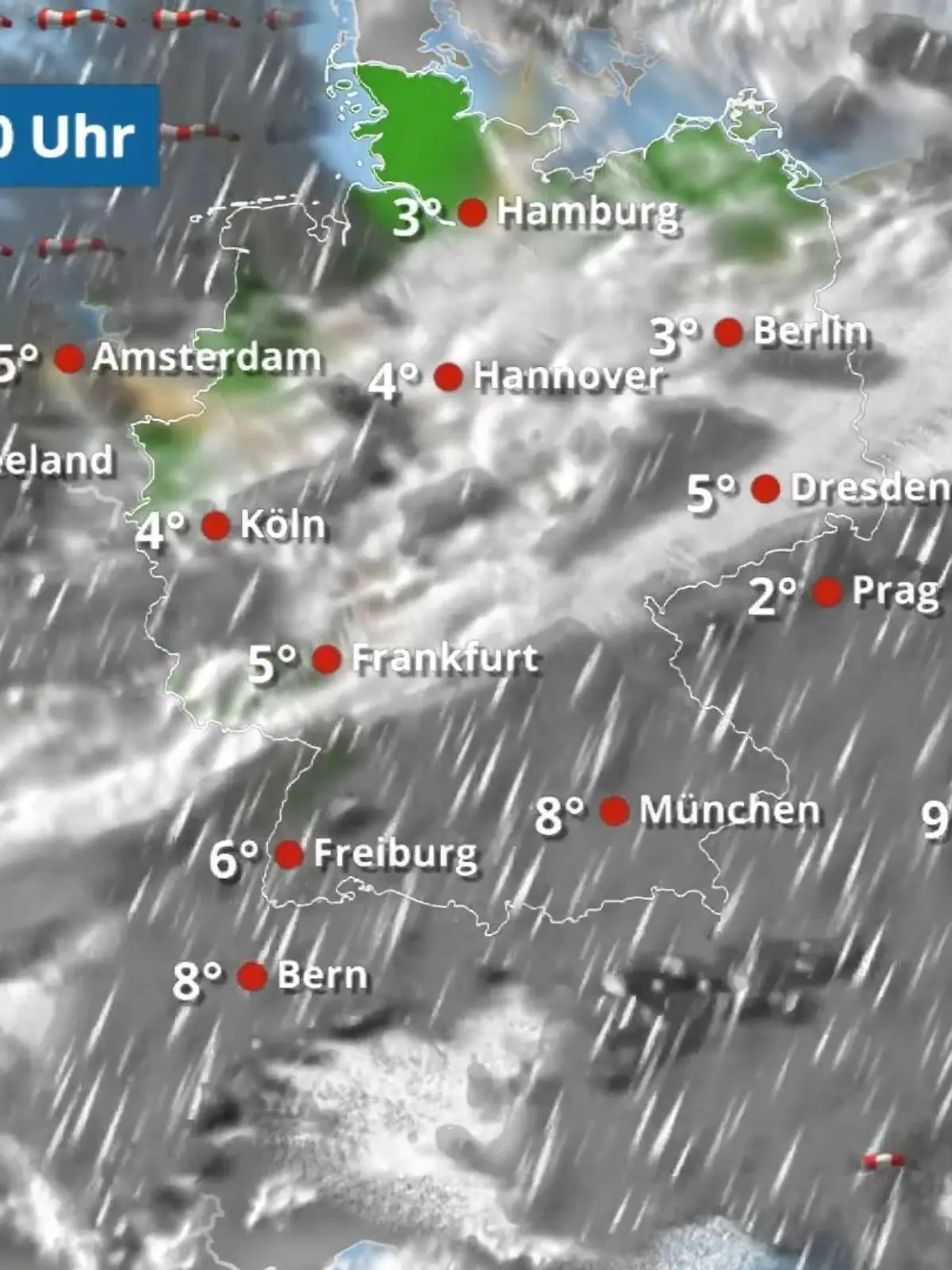 Bild zu: "Immer wieder nass - hier mischen sich Flocken unter!"