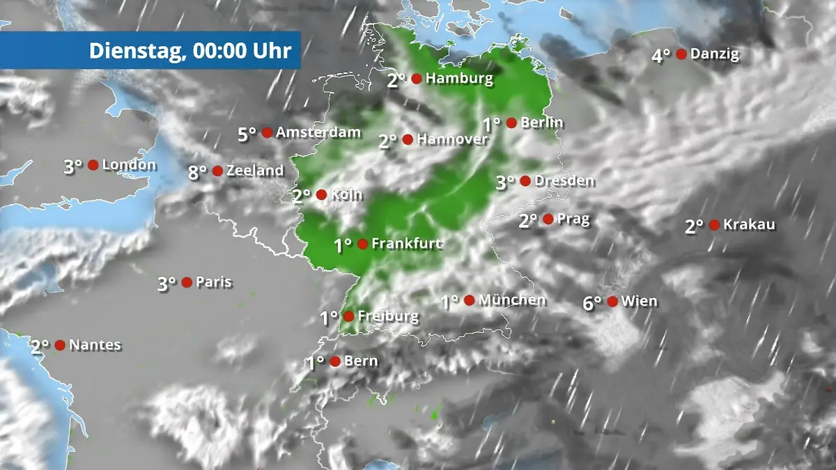 Obacht in der Nacht: Teils ist es klar und frostig kalt Der Regen- und Wolkenfilm für 48 Stunden