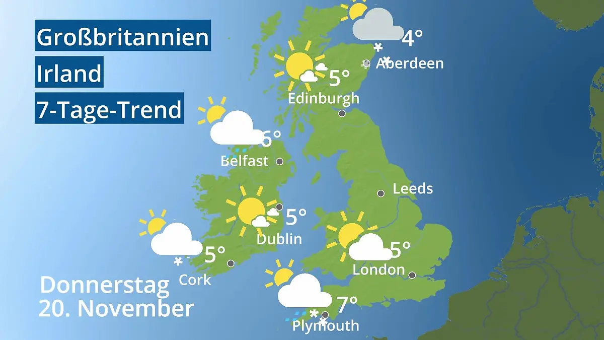 England, Schottland, Wales: Wie wird das Wetter? Video 7-Tage-Trend: Großbritannien und Irland