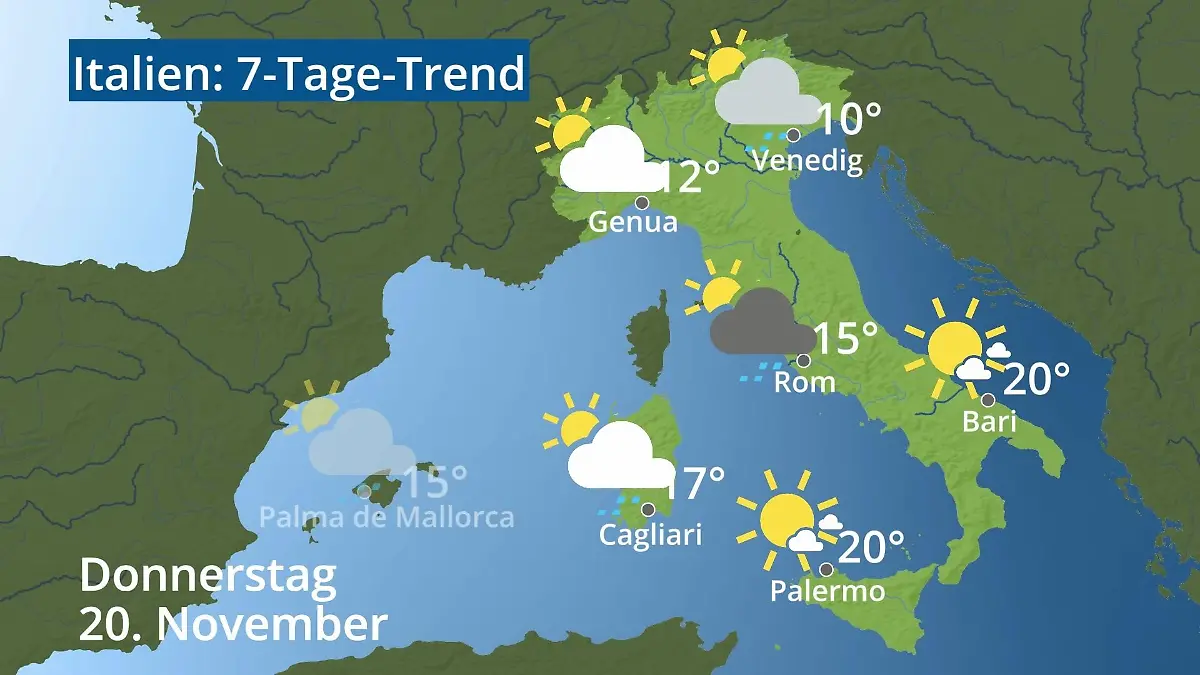 Italien: Wie wird das Wetter? Video 7-Tage-Trend: Rom, Venedig, Sizilien, Sardinien