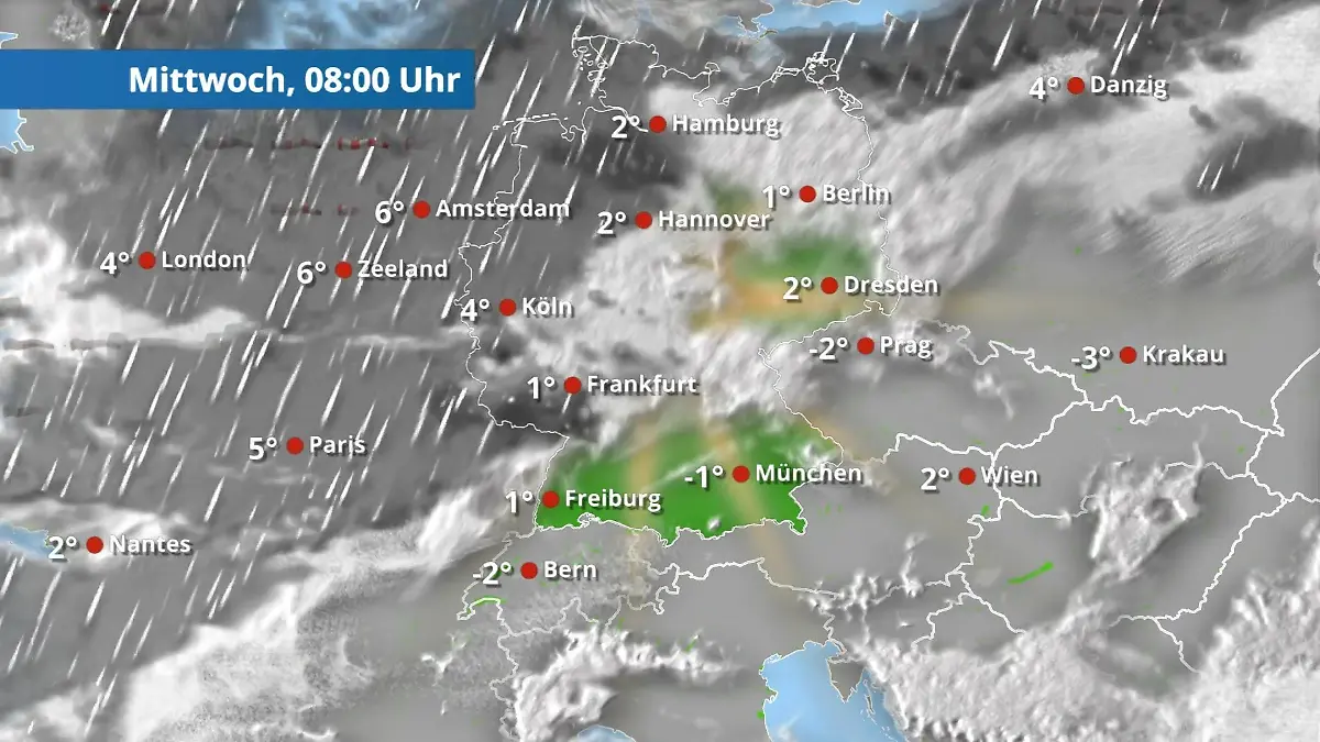 Aus Regen wird immer mehr Schnee Der Regen- und Wolkenfilm für 48 Stunden