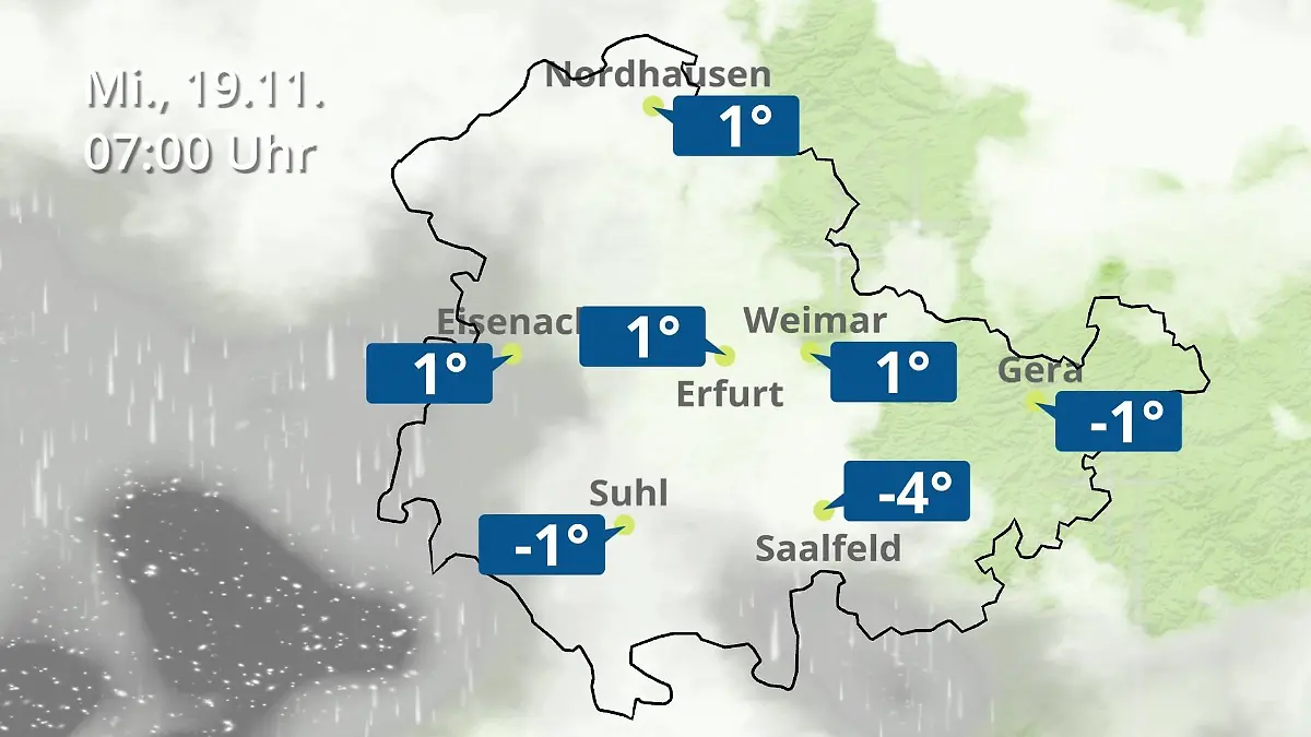Thüringen: Wie wird das Wetter? Regen- und Wolkenfilm für Erfurt, Gera und Eisenach