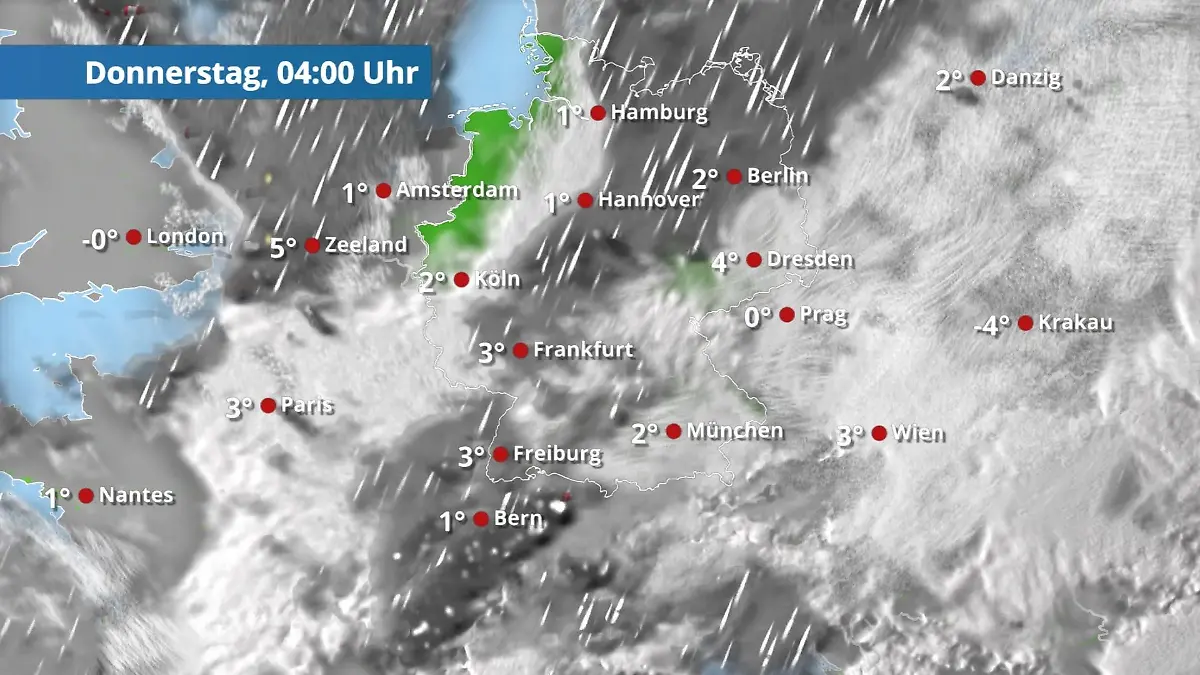 Regen und Schnee ziehen über das Land Der Regen- und Wolkenfilm für 48 Stunden