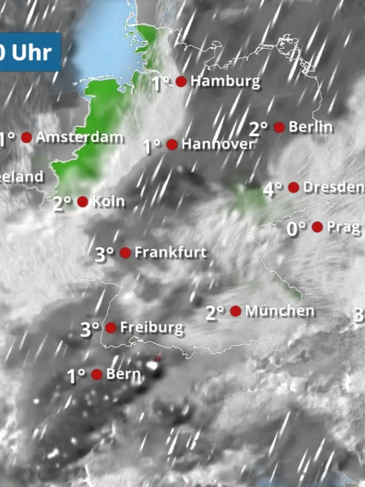 Bild zu: "Regen und Schnee ziehen über das Land"