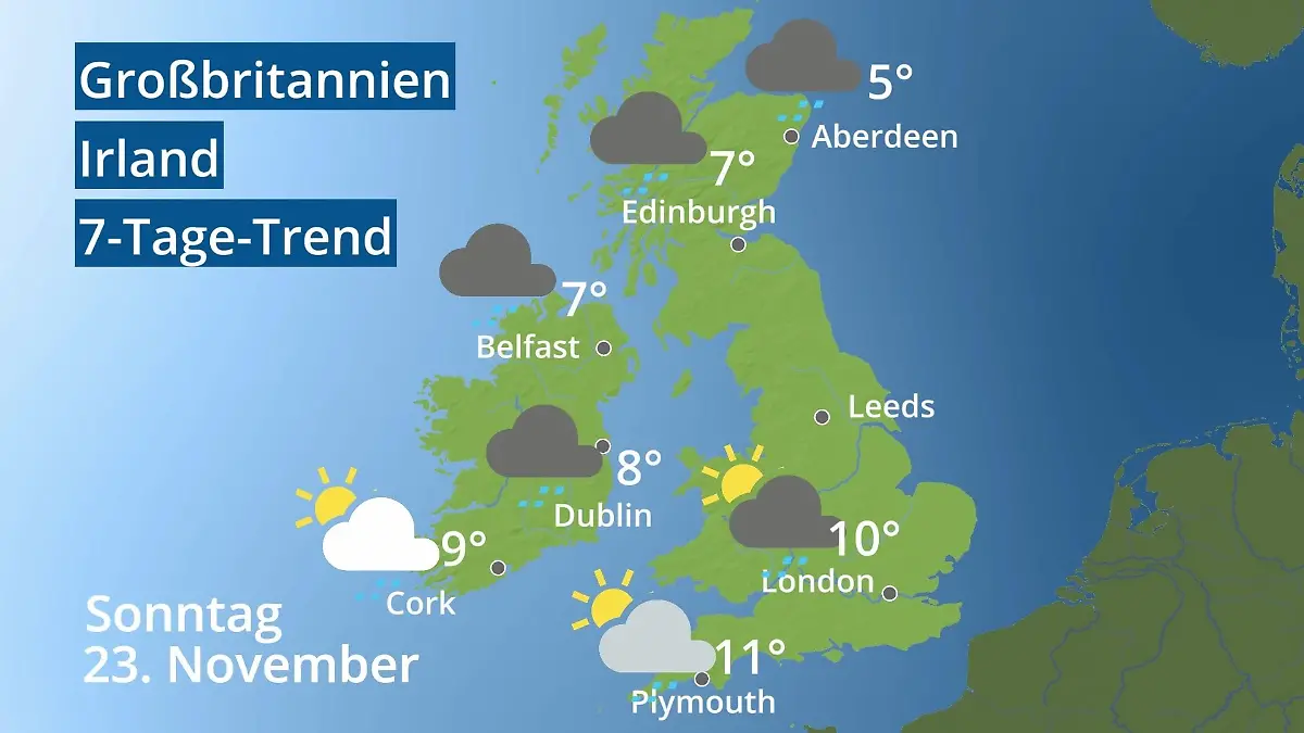 England, Schottland, Wales: Wie wird das Wetter? Video 7-Tage-Trend: Großbritannien und Irland