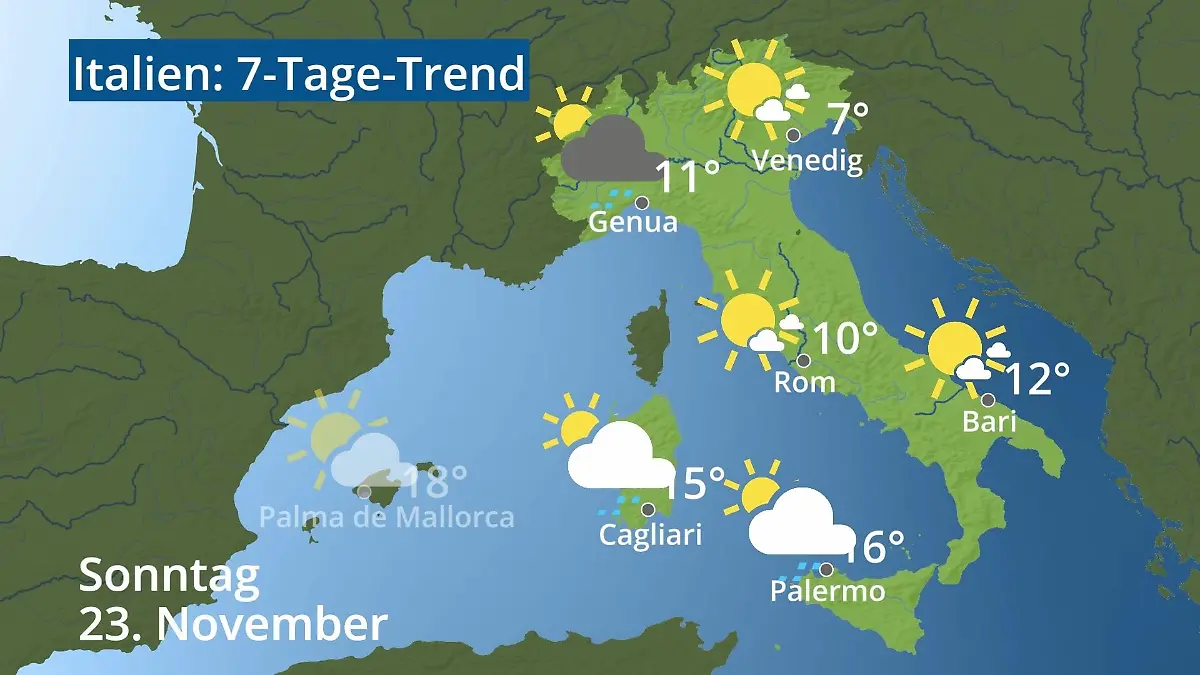 Italien: Wie wird das Wetter? Video 7-Tage-Trend: Rom, Venedig, Sizilien, Sardinien