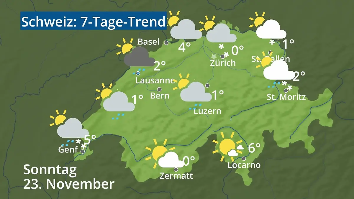 Schweiz: Wie wird das Wetter? Video 7-Tage-Trend: Bern, Basel, Genf, Zürich