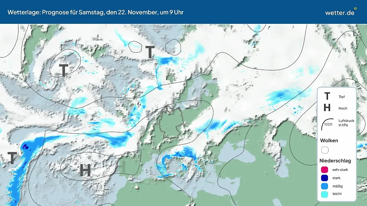 Die Wetterlage der kommenden 5 Tage Hochs und Tiefs über Europa