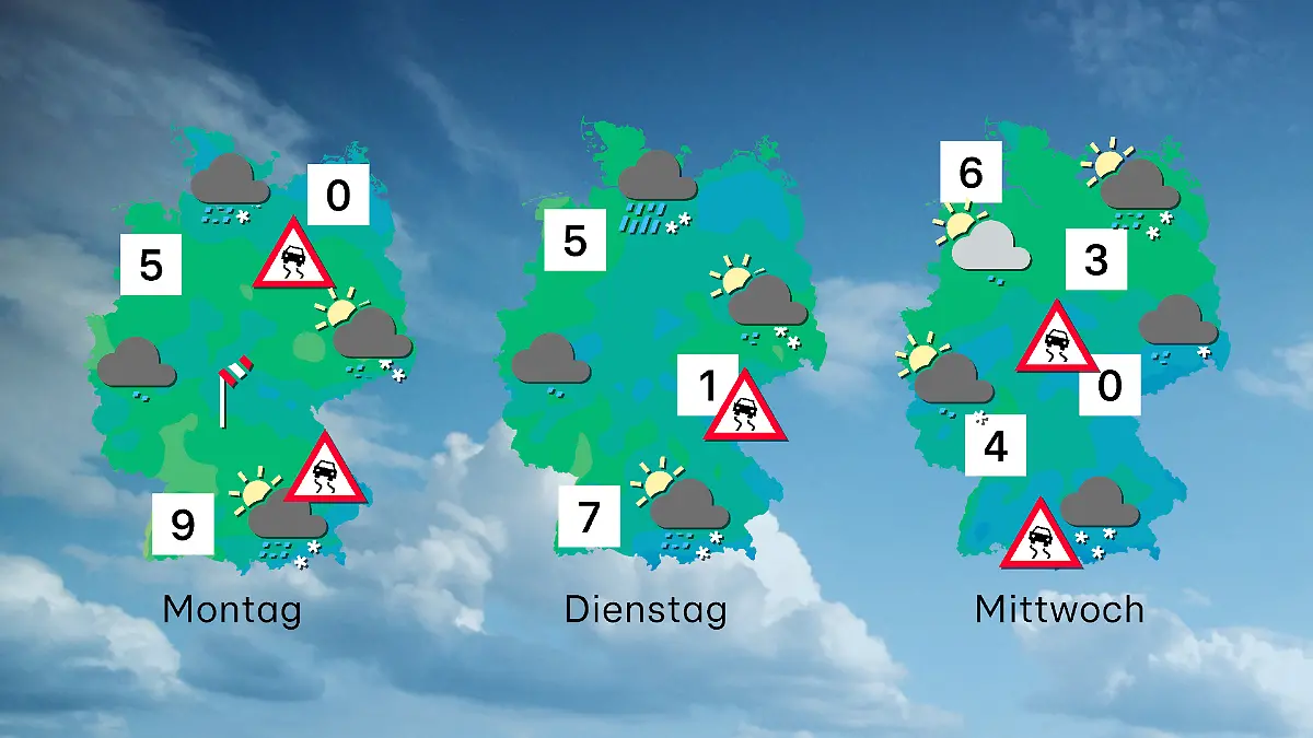 Wettertrend von Montag bis Mittwoch